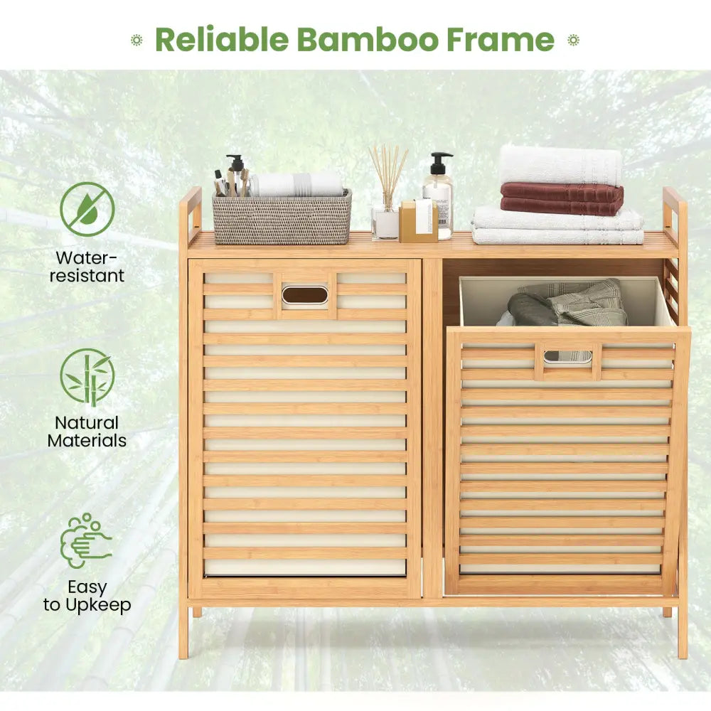 Double Tilt-out Laundry Hamper with 2 Removable Bins-Natural - Natural - Laundry Baskets