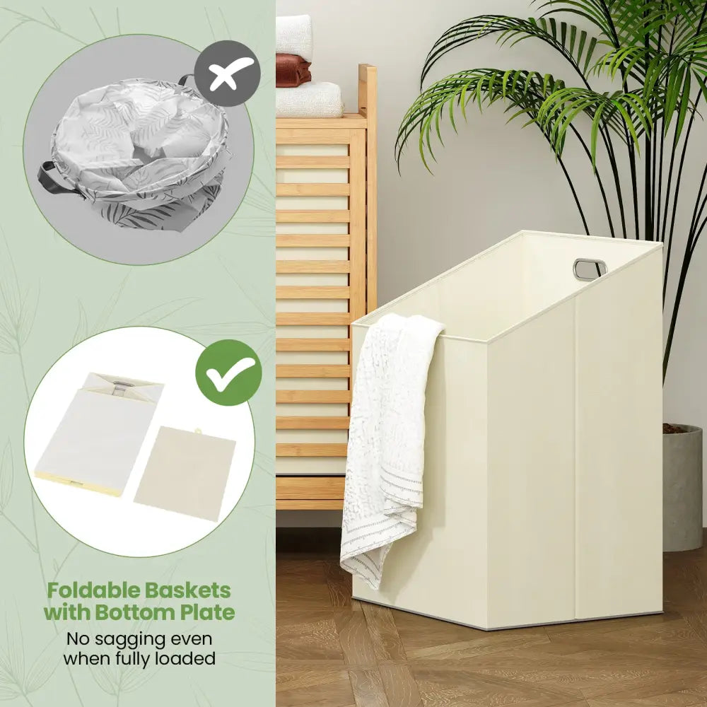 Double Tilt-out Laundry Hamper with 2 Removable Bins-Natural - Natural - Laundry Baskets