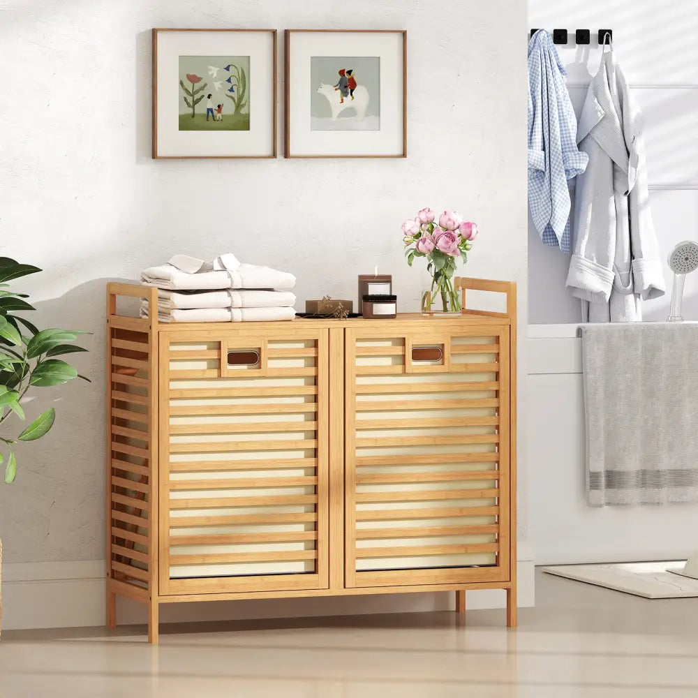 Double Tilt-out Laundry Hamper with 2 Removable Bins-Natural - Natural - Laundry Baskets