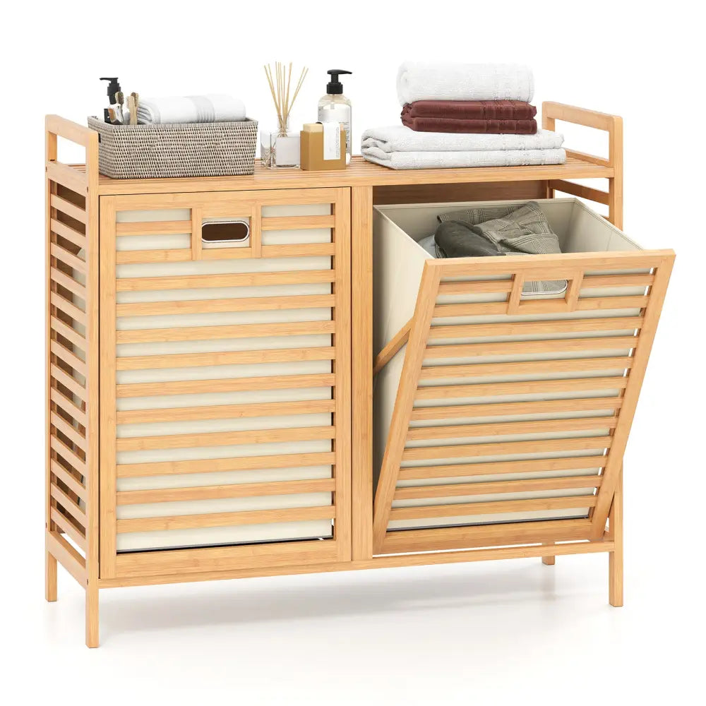 Double Tilt-out Laundry Hamper with 2 Removable Bins-Natural - Natural - Laundry Baskets
