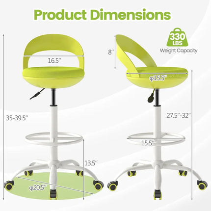 Drafting Stool Rolling Tall Desk Chair with Wheels-Green - Green - Armless Chairs