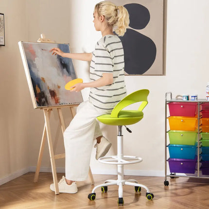 Drafting Stool Rolling Tall Desk Chair with Wheels-Green - Green - Armless Chairs