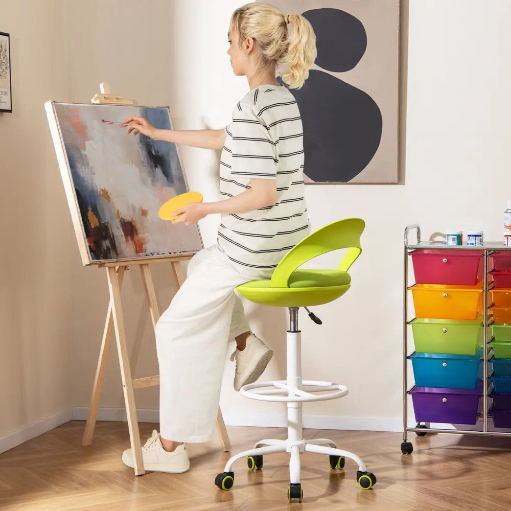 Drafting Stool Rolling Tall Desk Chair with Wheels-Green - Green - Armless Chairs