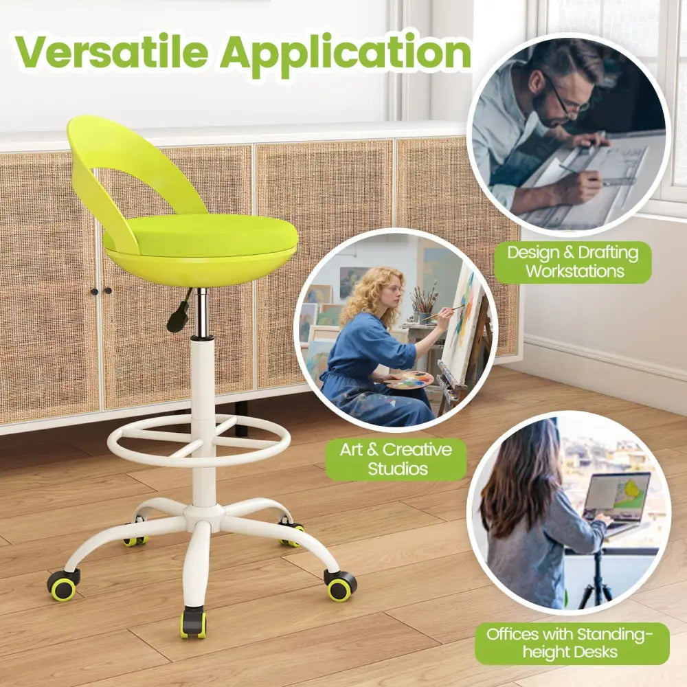 Drafting Stool Rolling Tall Desk Chair with Wheels-Green - Green - Armless Chairs