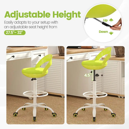 Drafting Stool Rolling Tall Desk Chair with Wheels-Green - Green - Armless Chairs