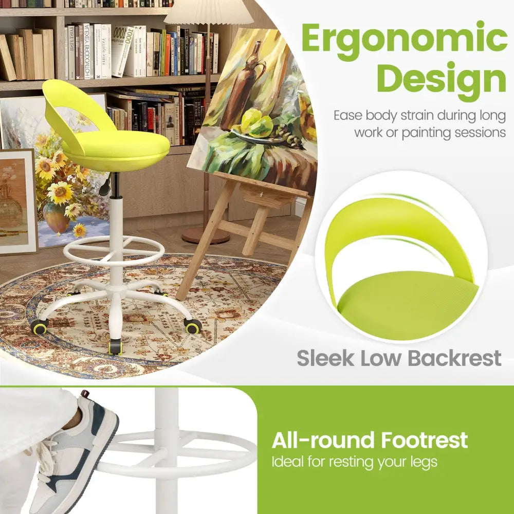 Drafting Stool Rolling Tall Desk Chair with Wheels-Green - Green - Armless Chairs