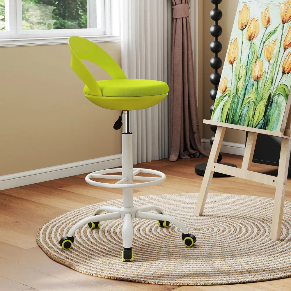 Drafting Stool Rolling Tall Desk Chair with Wheels-Green - Green - Armless Chairs