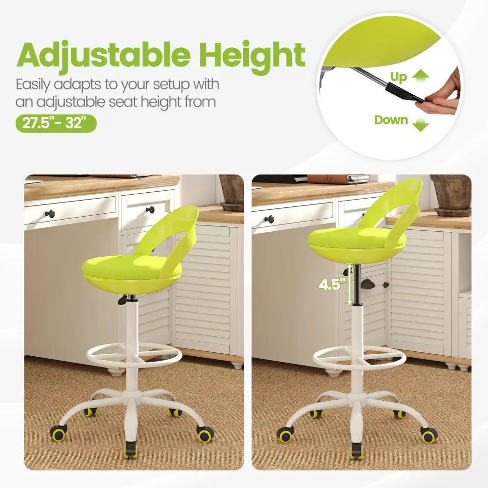 Drafting Stool Rolling Tall Desk Chair with Wheels-Green - Green - Armless Chairs