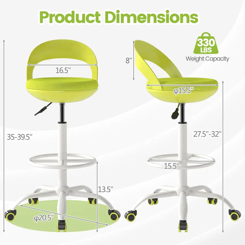 Drafting Stool Rolling Tall Desk Chair with Wheels-Green - Green - Armless Chairs