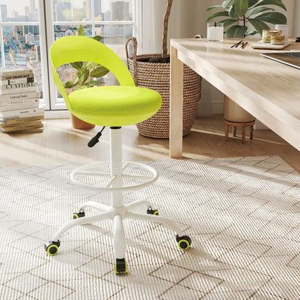 Drafting Stool Rolling Tall Desk Chair with Wheels-Green - Green - Armless Chairs