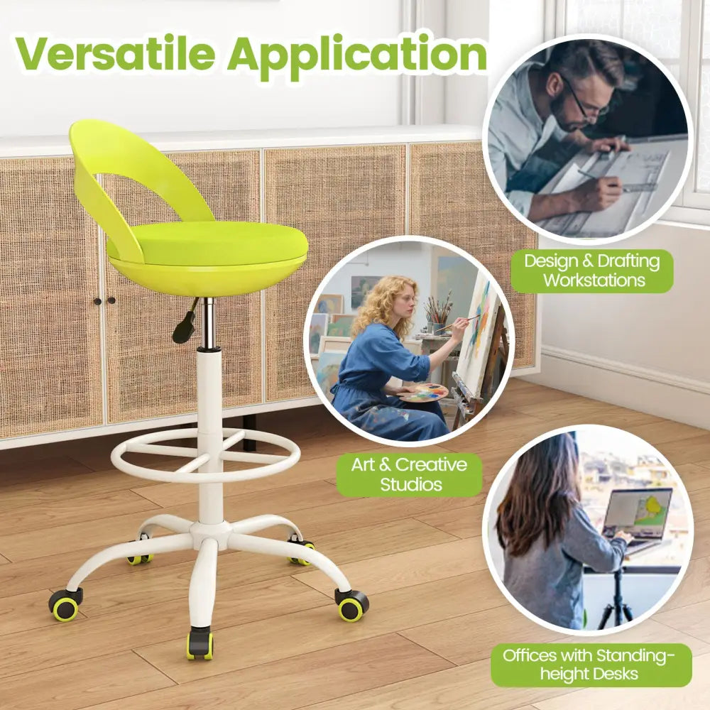 Drafting Stool Rolling Tall Desk Chair with Wheels-Green - Green - Armless Chairs