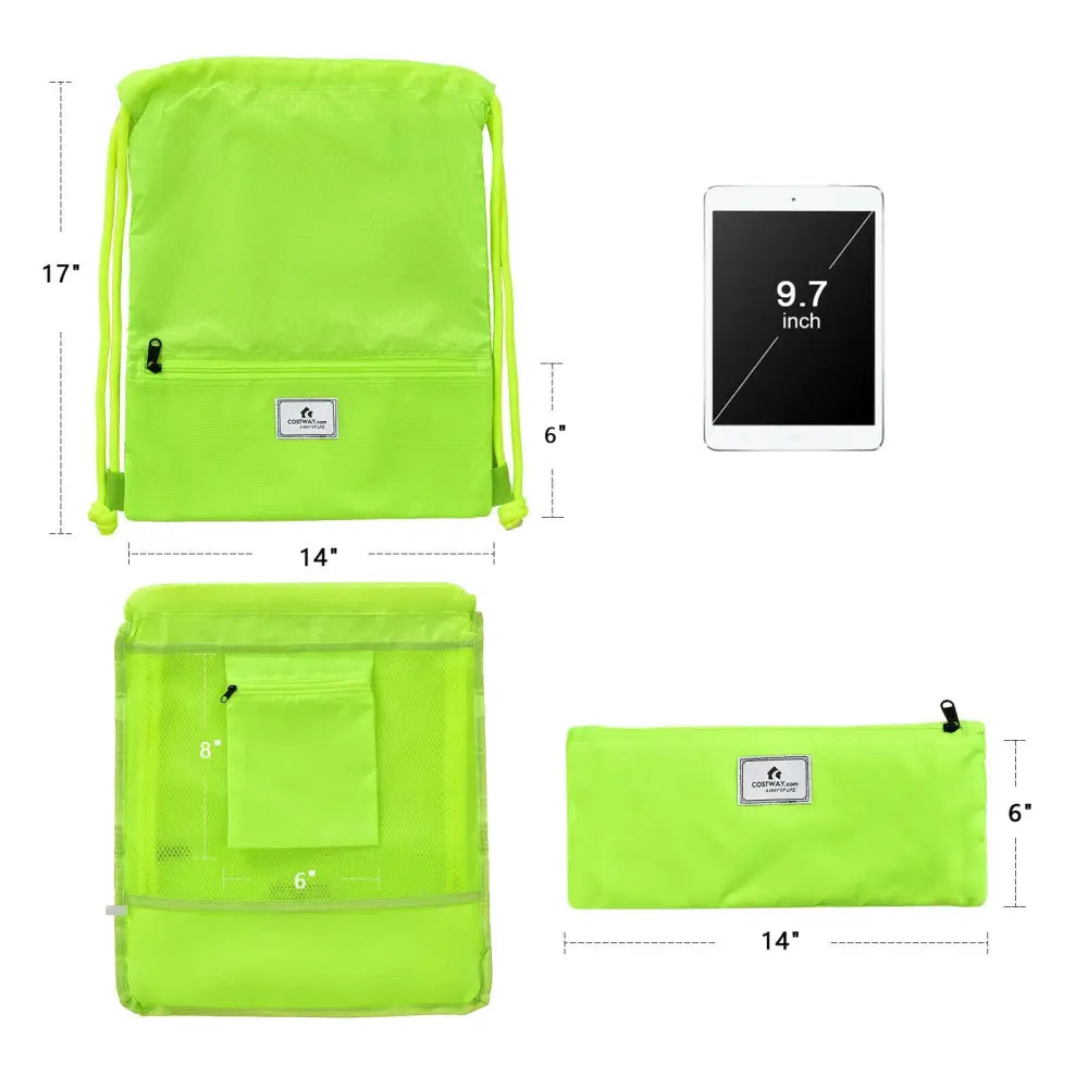 Drawstring Backpack String Bag Foldable Sports Sack with Zipper Pocket-Green - Green - Camping