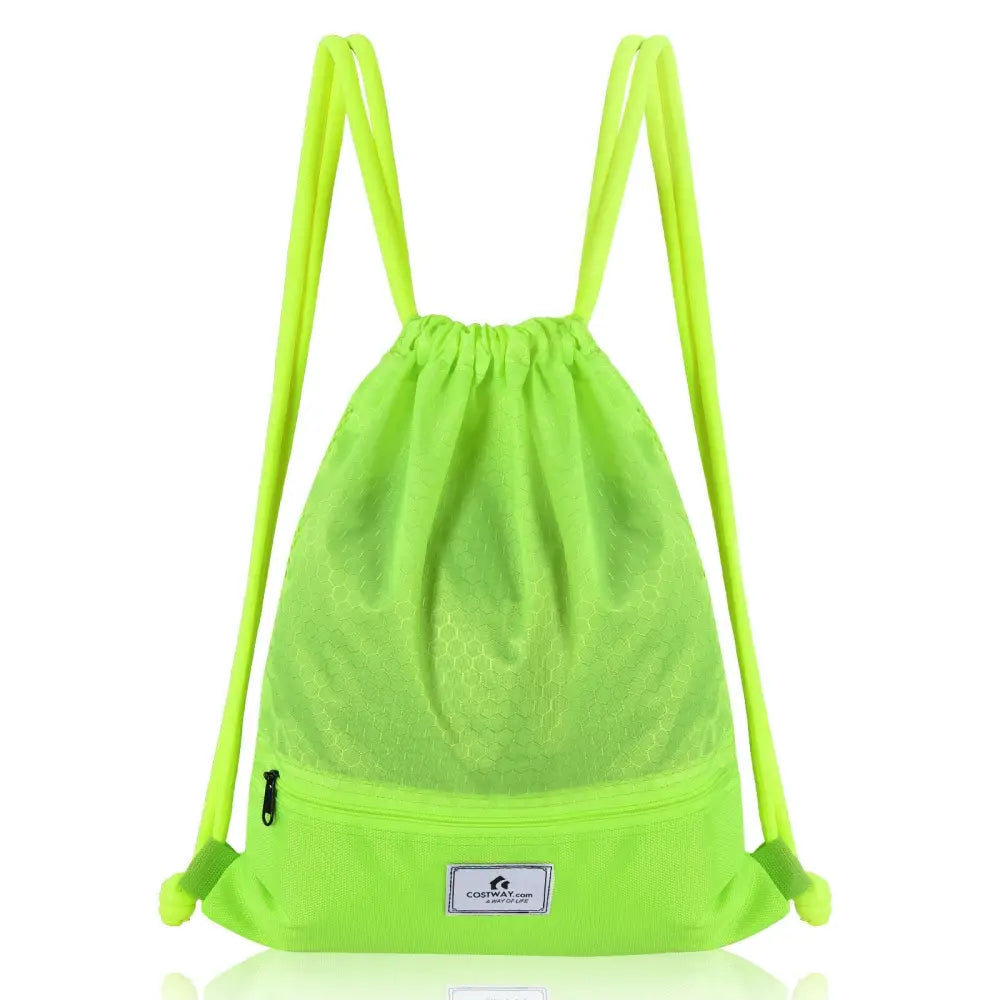Drawstring Backpack String Bag Foldable Sports Sack with Zipper Pocket-Green - Green - Camping