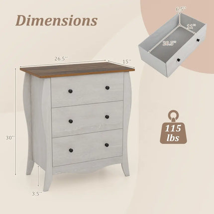 Dresser for Bedroom with 3 Folding Fabric Drawers and Anti-tipping Kit-Gray - Gray - Dressers & Chests