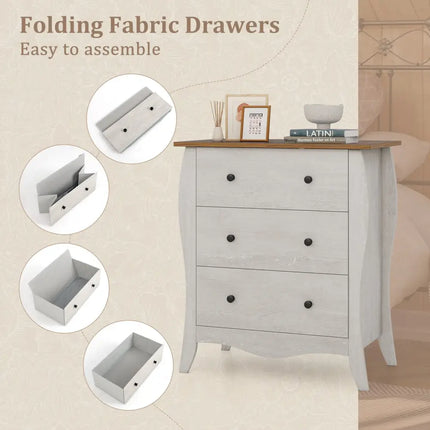 Dresser for Bedroom with 3 Folding Fabric Drawers and Anti-tipping Kit-Gray - Gray - Dressers & Chests