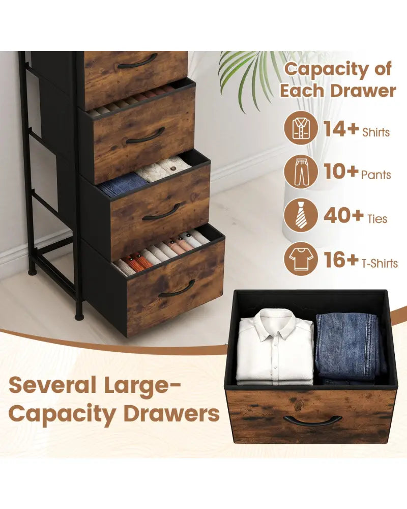 Dresser Nightstand with 4 Roomy Fabric Drawers and Metal Frame-Brown - Rustic Brown - Dressers & Chests