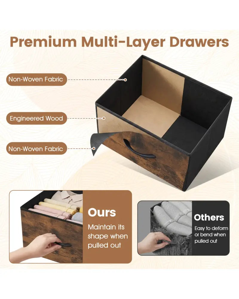 Dresser Nightstand with 5 Roomy Fabric Drawers for Bedroom-Rustic Brown - Rustic Brown - Dressers & Chests