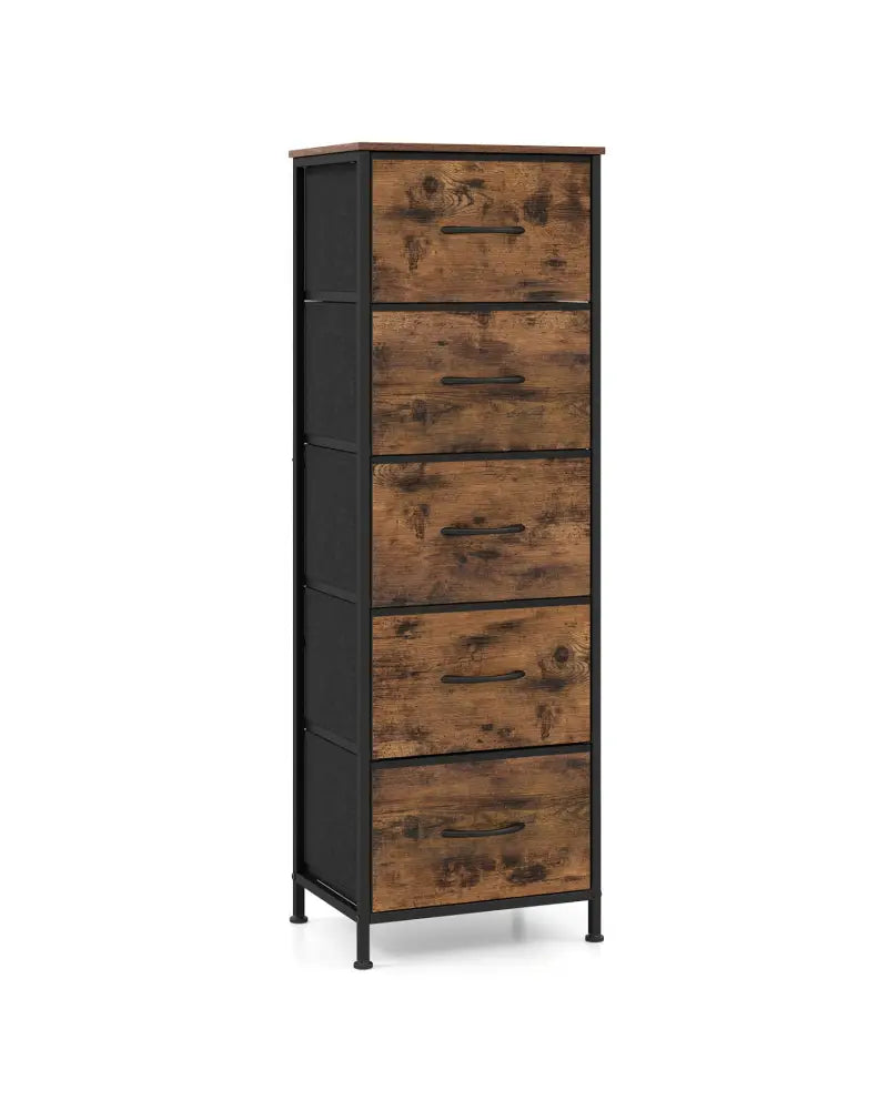 Dresser Nightstand with 5 Roomy Fabric Drawers for Bedroom-Rustic Brown - Rustic Brown - Dressers & Chests