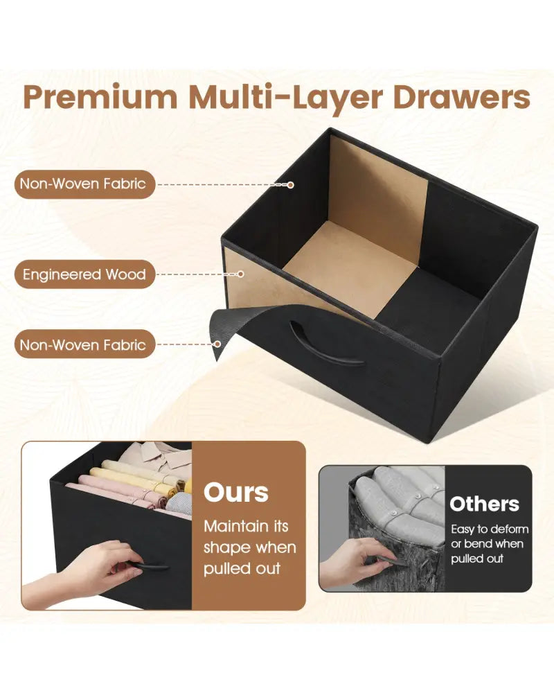 Dresser Nightstand with Roomy Fabric Drawers for Bedroom Storage Cabinet with Metal Frame-Dark Black - Black - Dressers
