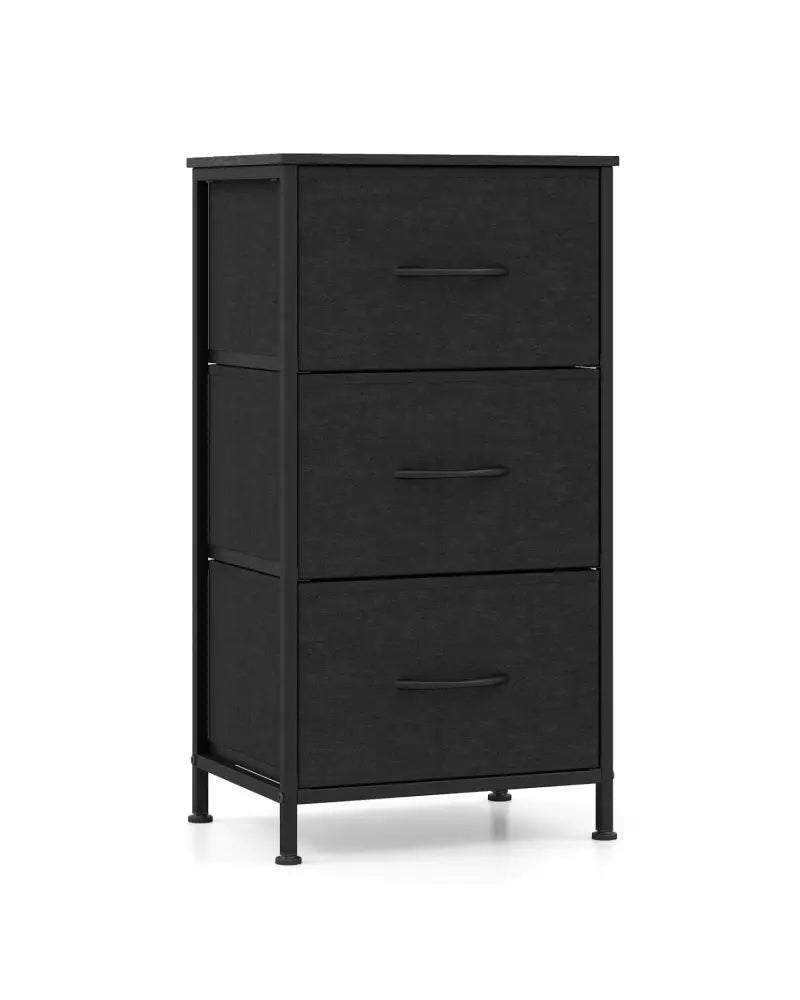 Dresser Nightstand with Roomy Fabric Drawers for Bedroom Storage Cabinet with Metal Frame-Dark Black - Black - Dressers