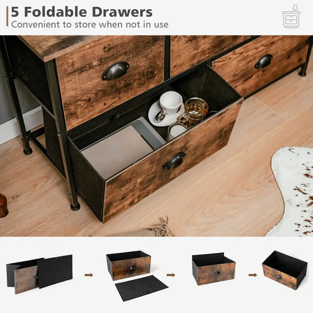 Dresser Organizer with 5 Drawers and Wooden Top-Rustic Brown - Rustic Brown - Dressers & Chests