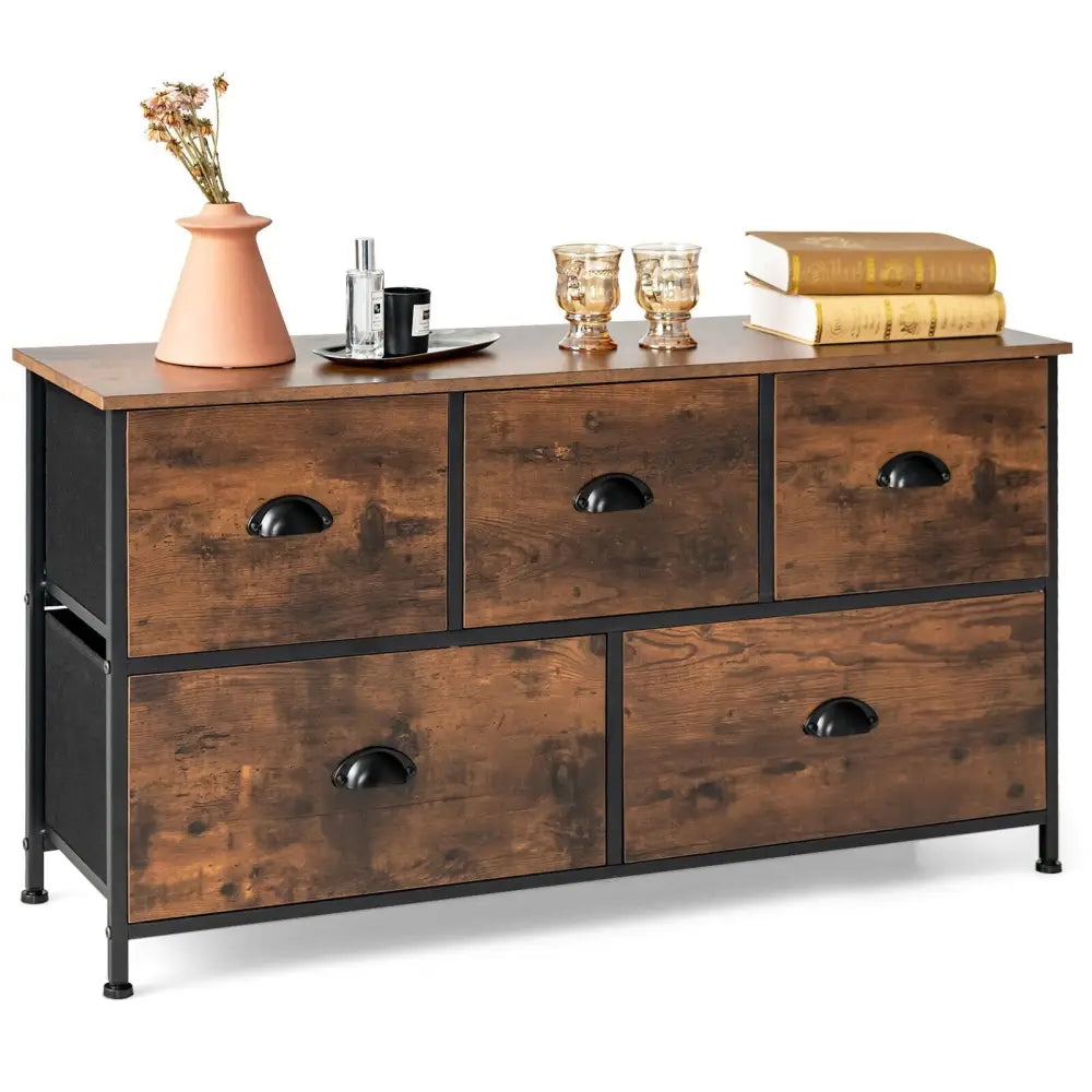 Dresser Organizer with 5 Drawers and Wooden Top-Rustic Brown - Rustic Brown - Dressers & Chests