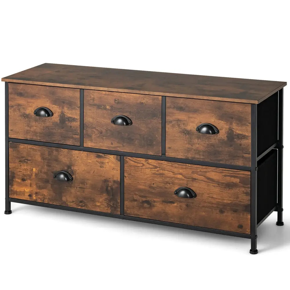 Dresser Organizer with 5 Drawers and Wooden Top-Rustic Brown - Rustic Brown - Dressers & Chests