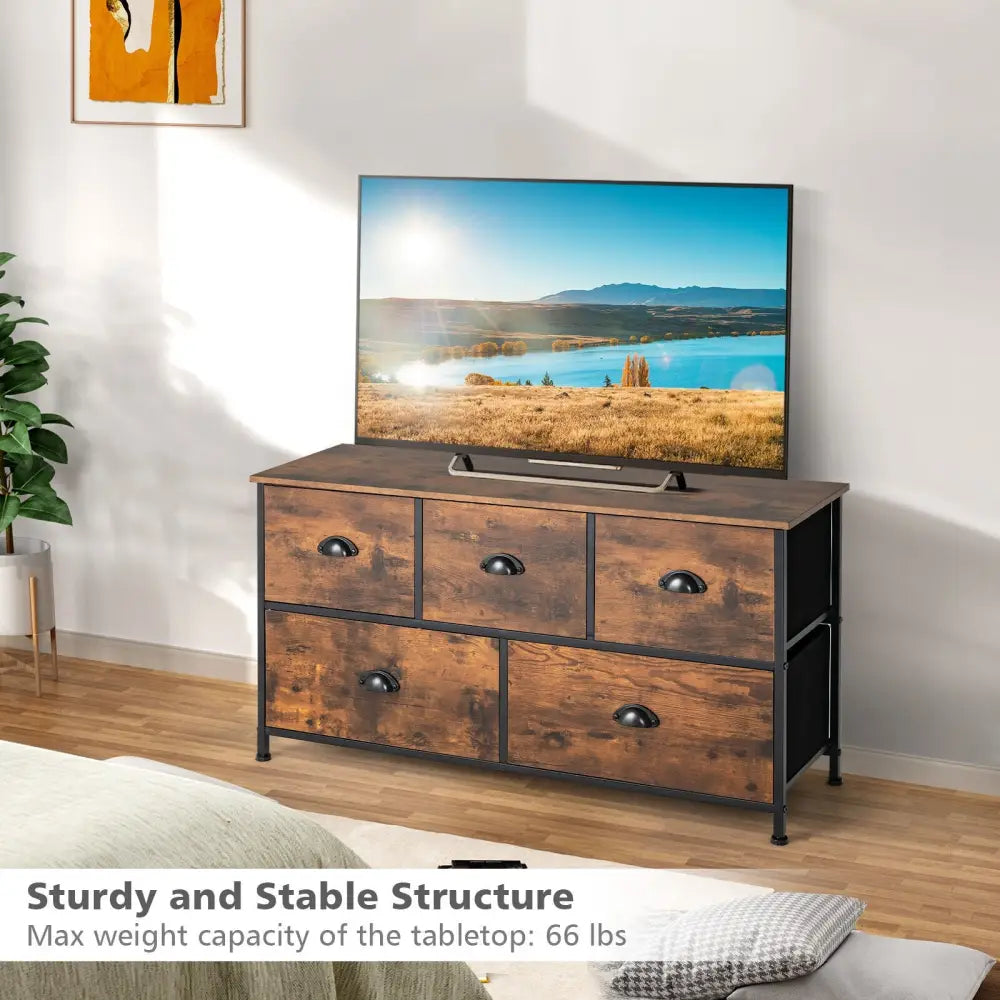 Dresser Organizer with 5 Drawers and Wooden Top-Rustic Brown - Rustic Brown - Dressers & Chests