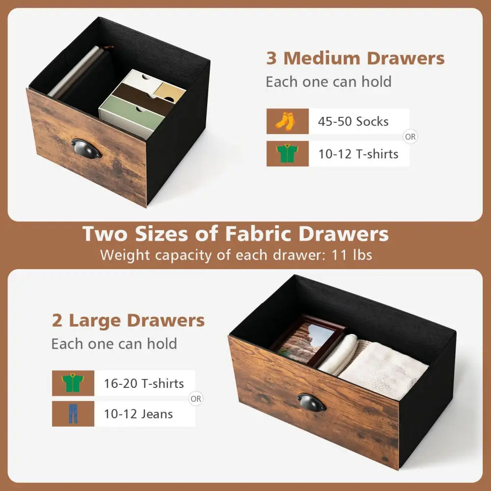 Dresser Organizer with 5 Drawers and Wooden Top-Rustic Brown - Rustic Brown - Dressers & Chests