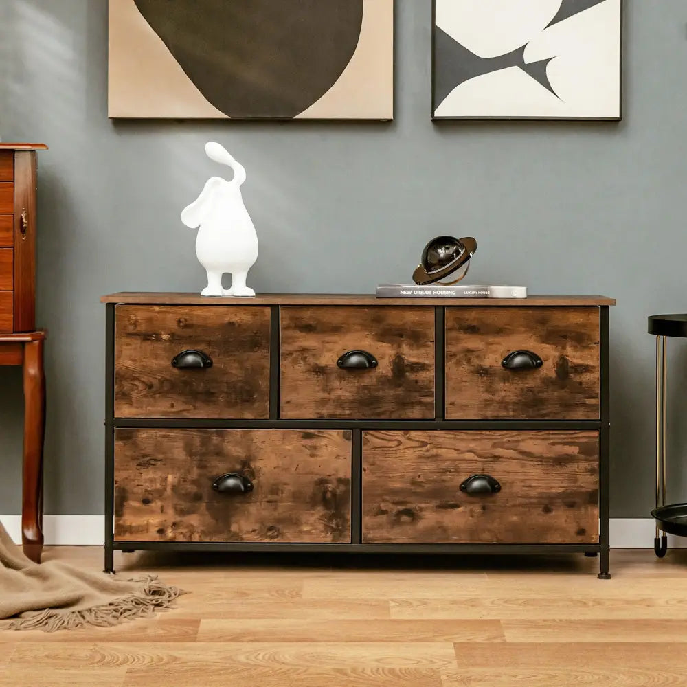 Dresser Organizer with 5 Drawers and Wooden Top-Rustic Brown - Rustic Brown - Dressers & Chests