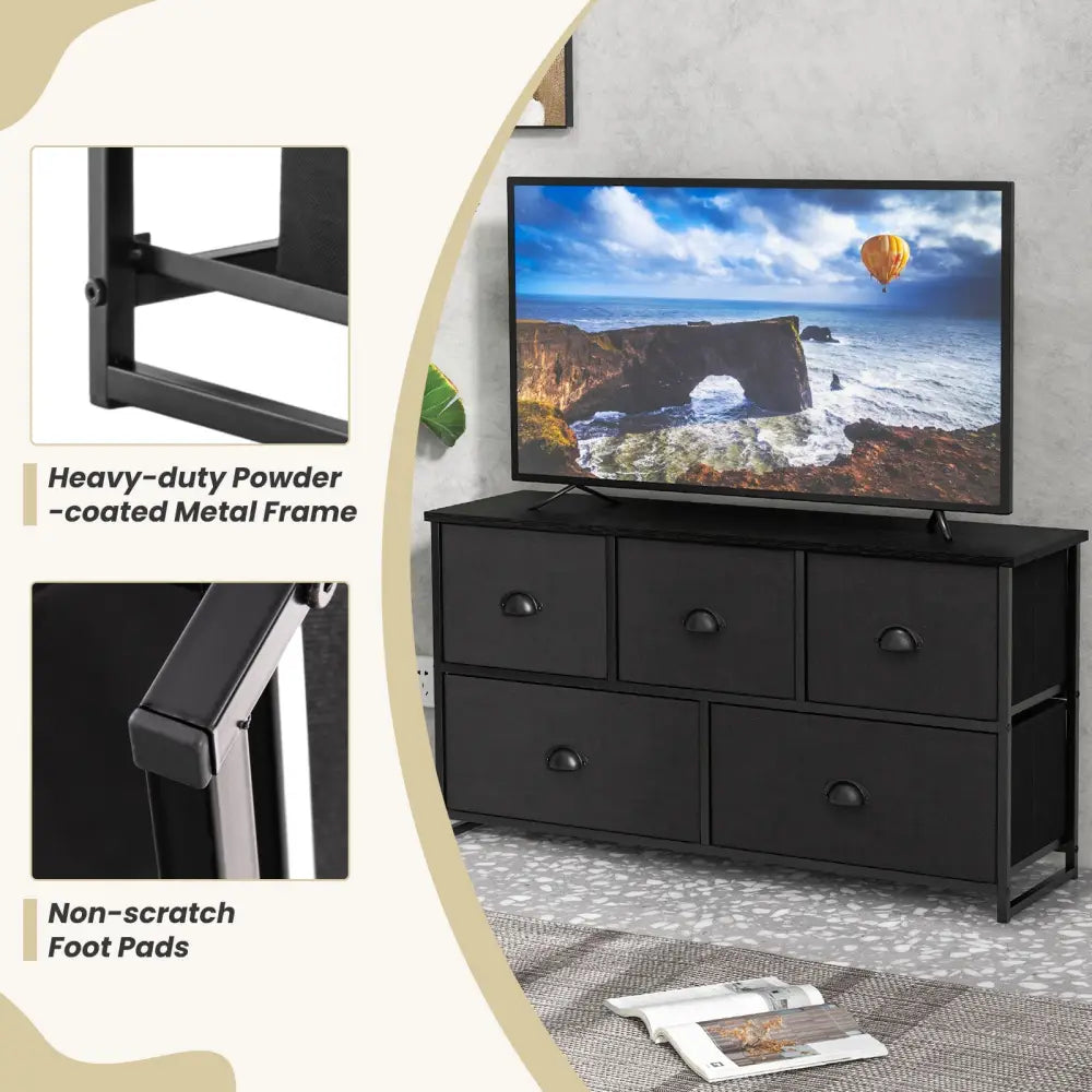 Dresser Storage Tower with 5 Foldable Cloth Storage Cubes-Black - Black - Dressers & Chests