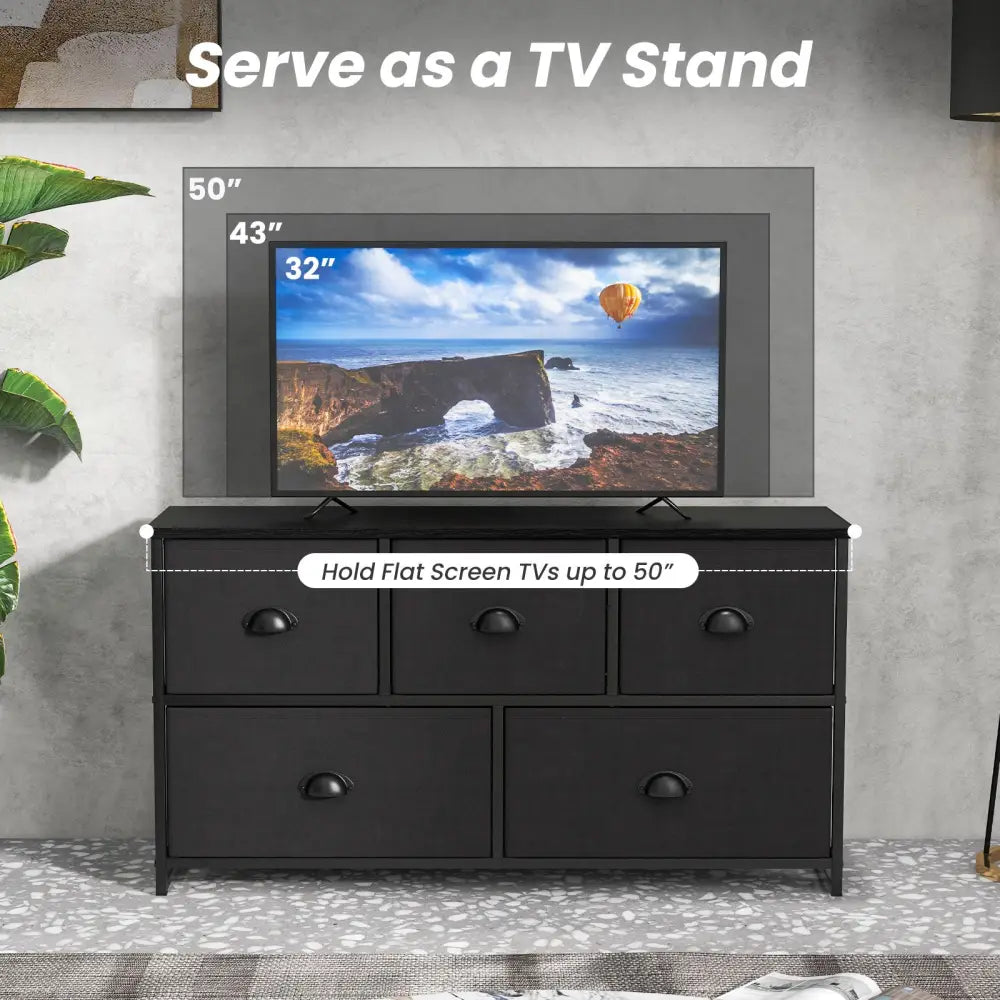 Dresser Storage Tower with 5 Foldable Cloth Storage Cubes-Black - Black - Dressers & Chests