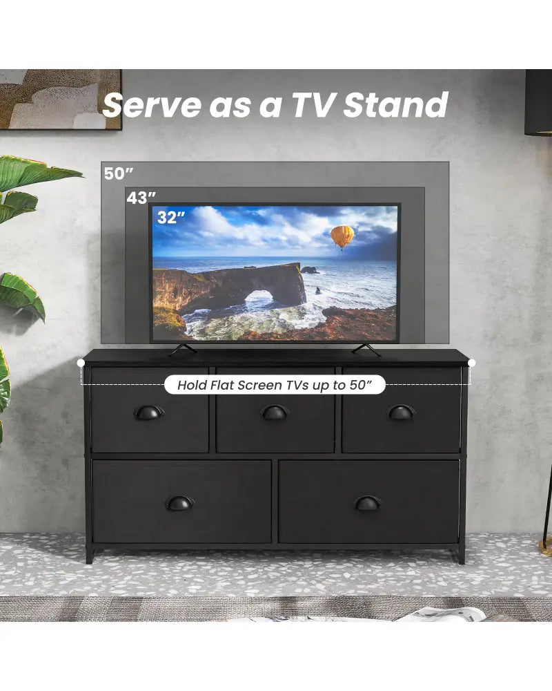 Dresser Storage Tower with 5 Foldable Cloth Storage Cubes-Black - Black - Dressers & Chests