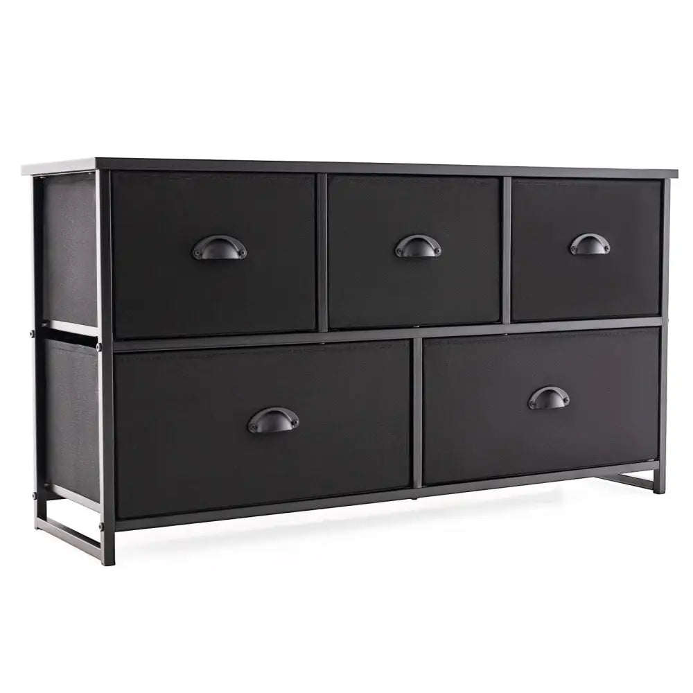 Dresser Storage Tower with 5 Foldable Cloth Storage Cubes-Black - Black - Dressers & Chests