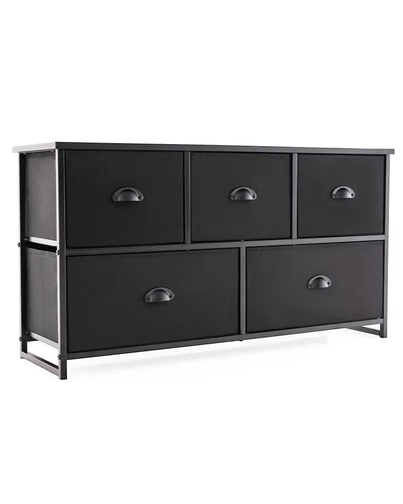 Dresser Storage Tower with 5 Foldable Cloth Storage Cubes-Black - Black - Dressers & Chests