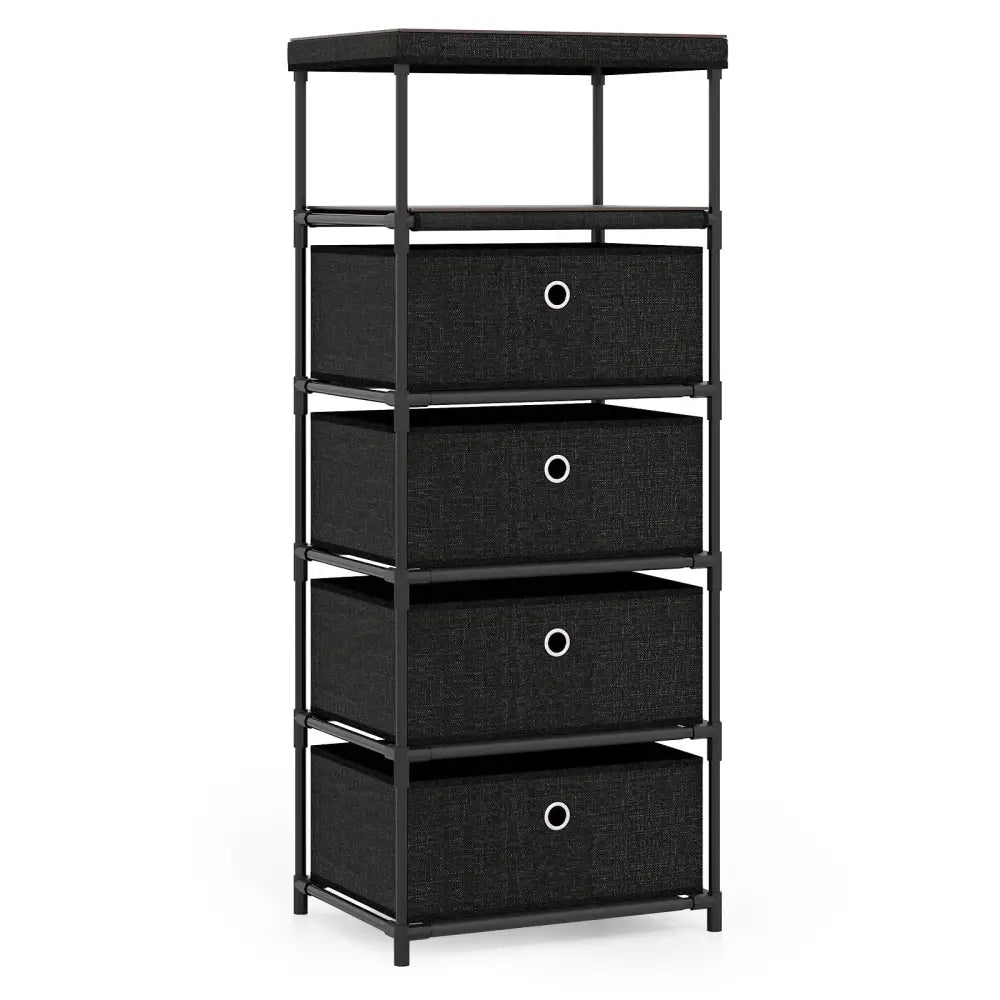 Dresser with 3/4 Drawers Fabric Storage Tower with Wood Top and Metal Frame-L - Black - Dressers & Chests