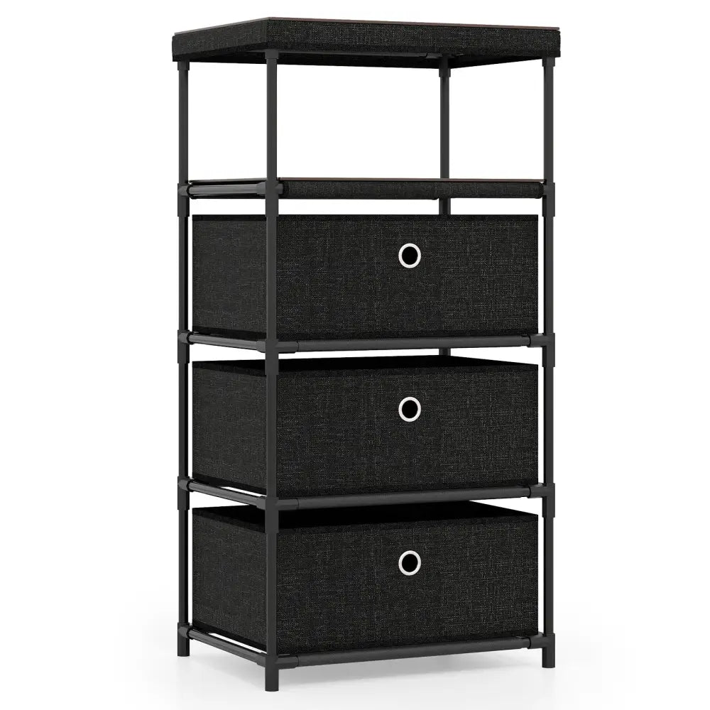 Dresser with 3/4 Drawers Fabric Storage Tower with Wood Top and Metal Frame-M - Black - Dressers & Chests