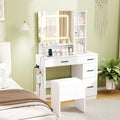 Dressing Desk with 3 Color Lighting and Hair Dryer Stand-White - White - Makeup Vanities