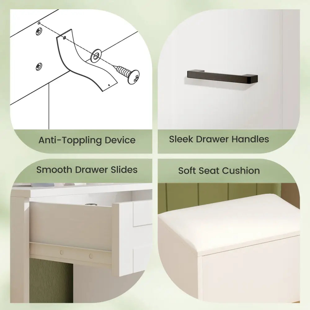 Dressing Desk with 3 Color Lighting and Hair Dryer Stand-White - White - Makeup Vanities