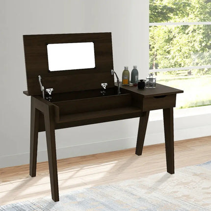 Dressing Table with Flip Mirror and Storage Drawer - Brown - Makeup Vanities