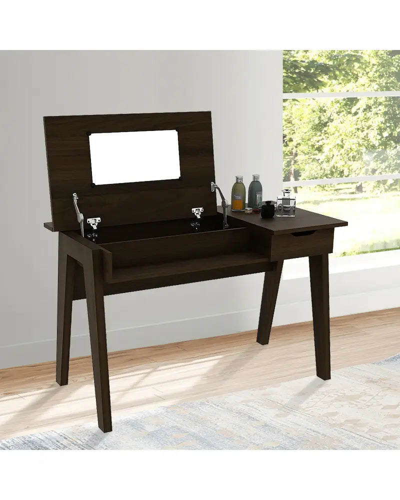 Dressing Table with Flip Mirror and Storage Drawer - Brown - Makeup Vanities