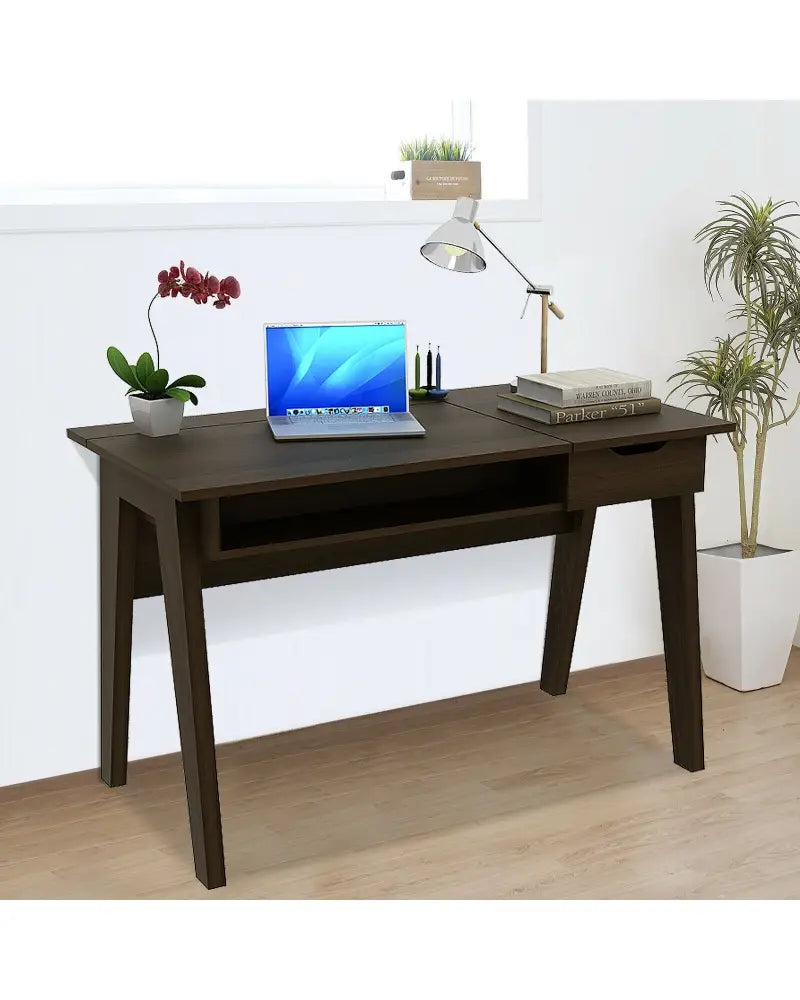 Dressing Table with Flip Mirror and Storage Drawer - Brown - Makeup Vanities