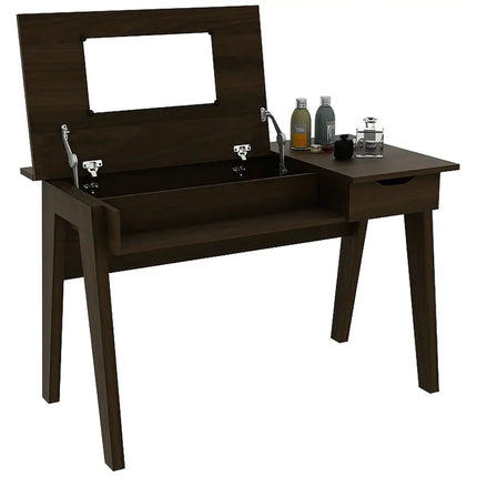 Dressing Table with Flip Mirror and Storage Drawer - Brown - Makeup Vanities