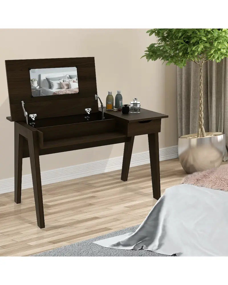 Dressing Table with Flip Mirror and Storage Drawer - Brown - Makeup Vanities