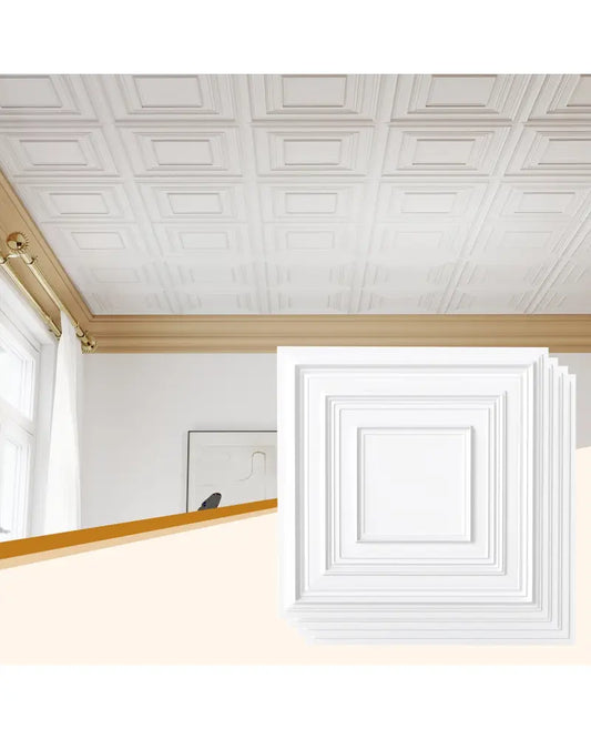 Drop Ceiling Tiles 24’’ x 24’’ PVC Ceiling Panels with 3D Decorative Patterns 12-Pack-White - White - Wall Decor