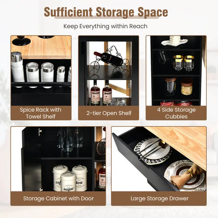 Drop-Leaf Kitchen Island with Rubber Wood Top-Black - Black - Kitchen Islands & Carts