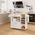 Drop Leaf Mobile Kitchen Island Cart with Power Outlet and Adjustable Shelf-White - White - Kitchen Islands & Carts