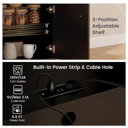 Drop Leaf Mobile Kitchen Island Cart with Power Outlet and Adjustable Shelf-Black and Natural - Black - Kitchen Islands