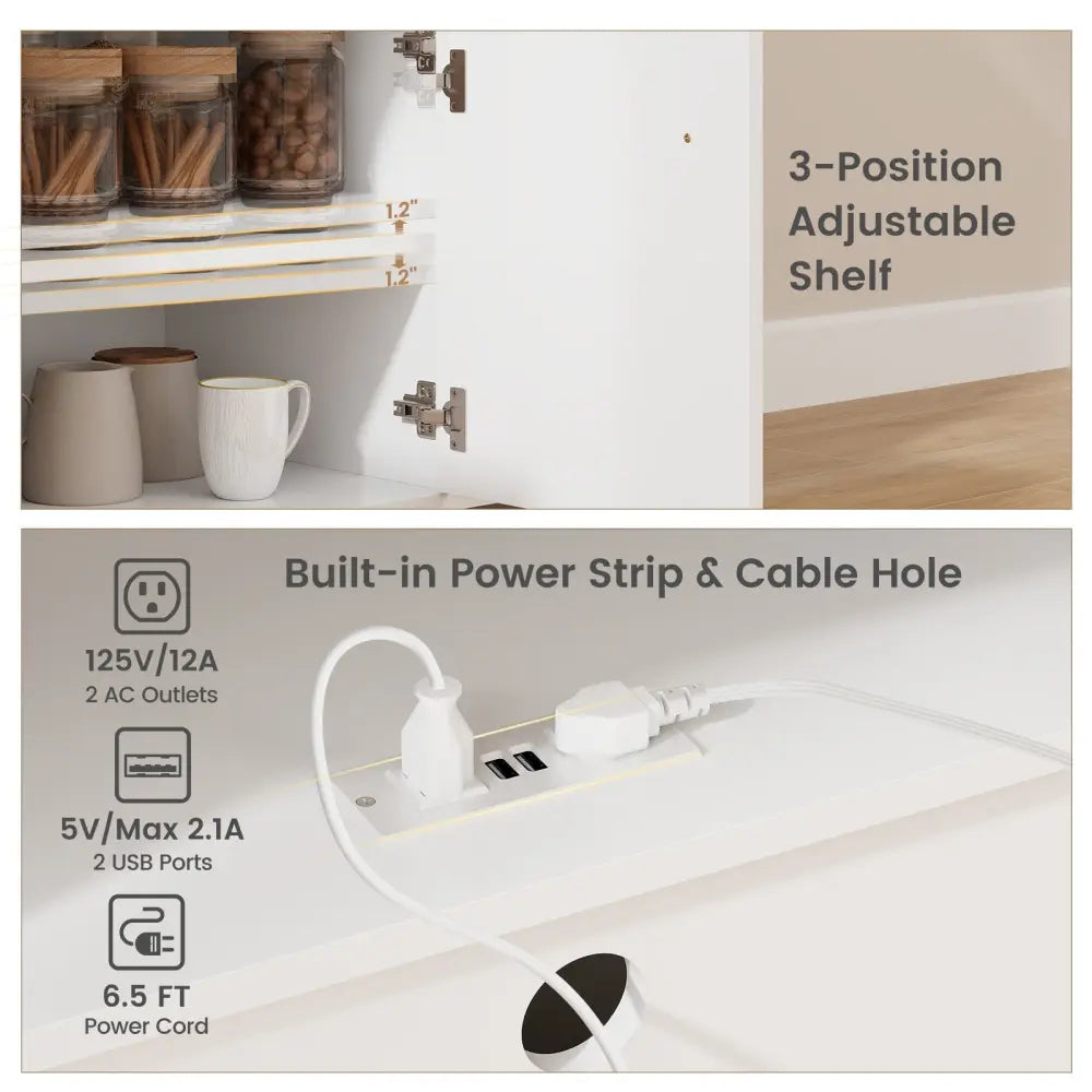 Drop Leaf Mobile Kitchen Island Cart with Power Outlet and Adjustable Shelf-White - White - Kitchen Islands & Carts