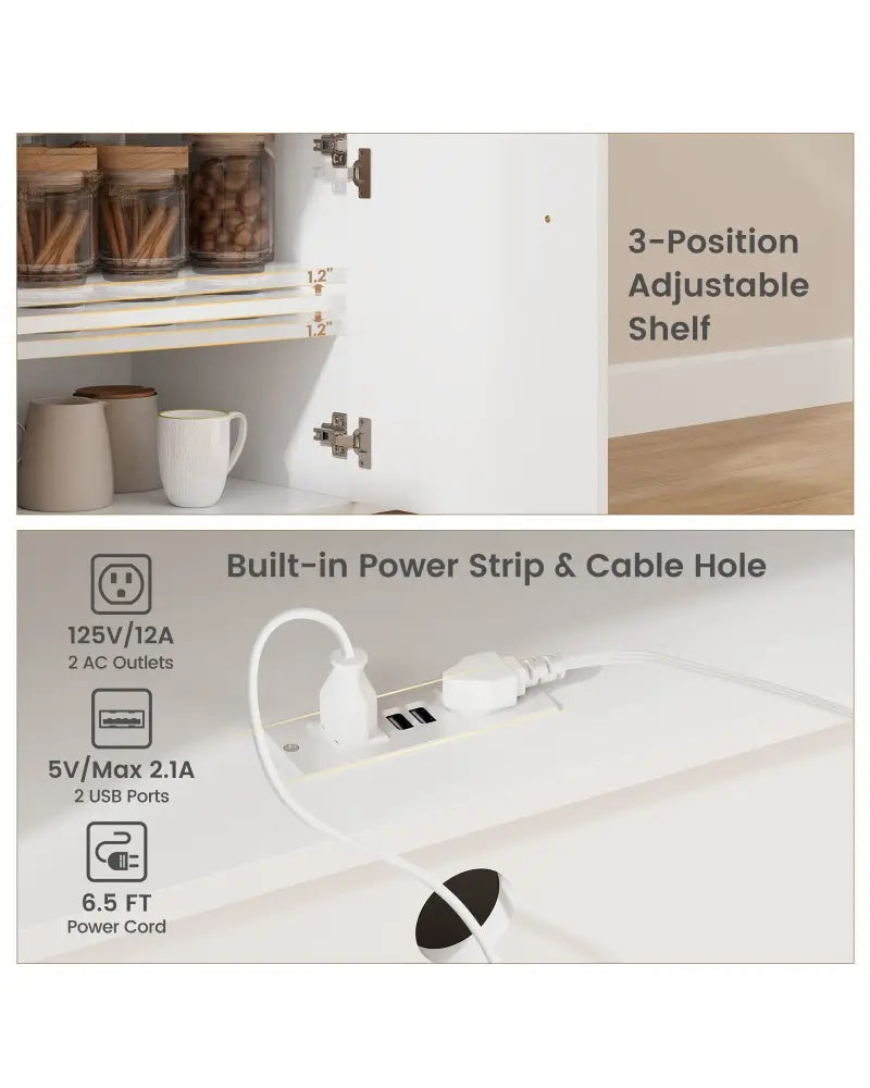 Drop Leaf Mobile Kitchen Island Cart with Power Outlet and Adjustable Shelf-White - White - Kitchen Islands & Carts